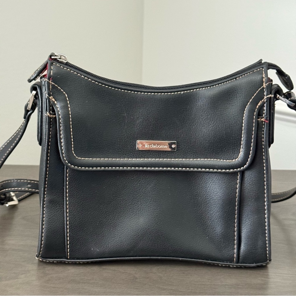 Liz Claiborne Black Leather Shoulder Strap Women's Handbag